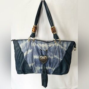 Sharif Y2K blue tie dye leather large tote/shoulder bag